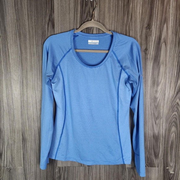 Columbia Tops - Columbia Womens Blue Micro Stripe Long Sleeve Active Shirt Scoop Neck Size Med